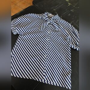 VINTAGE - Striped Bow Blouse